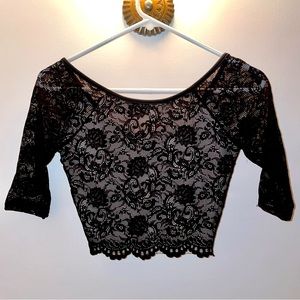 Forever 21 3/4 Sleeve Black Lace Crop Top Size S